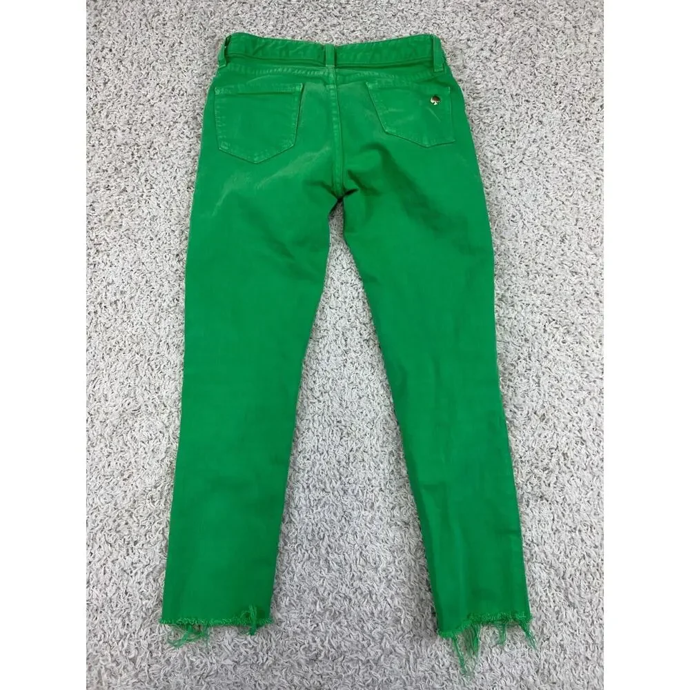 Kate Spade Broome St Jeans, Sz 24 Green Denim Skinny Raw Hem EUC